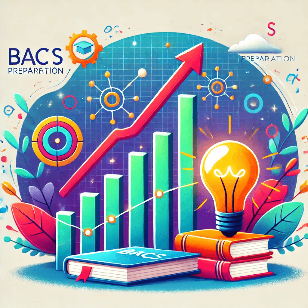 Coaching scolaire : Comment décrocher une mention au Bac S grâce à un plan de révision personnalisé 15 Illustration symbolisant la réussite académique avec un graphique ascendant, des livres et une ampoule pour représenter le progrès.